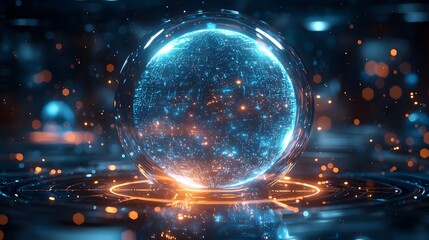 Obraz premium A futuristic quantum internet hub with synchronized holographic orbs