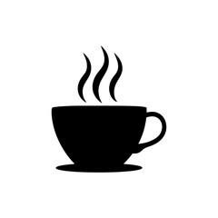 Silhouette of a hot drink in a cup with steam rising from the top on white background , no background