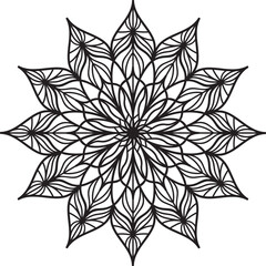 Intricate Black and White Mandala Design with Floral Motifs