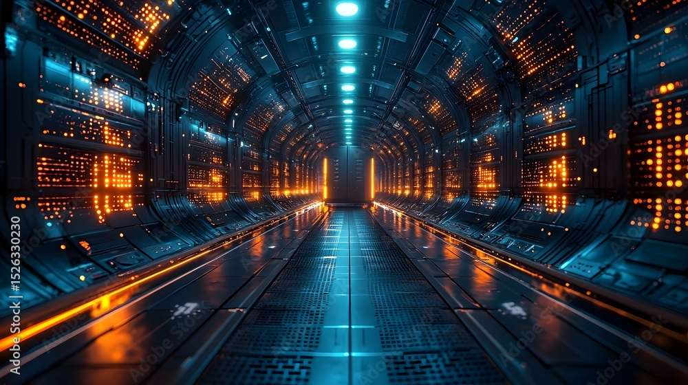 Poster futuristic data center powered by efficient digital energy flow