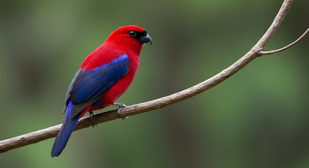 Obraz premium Red And Blue Bird Perched On Branch