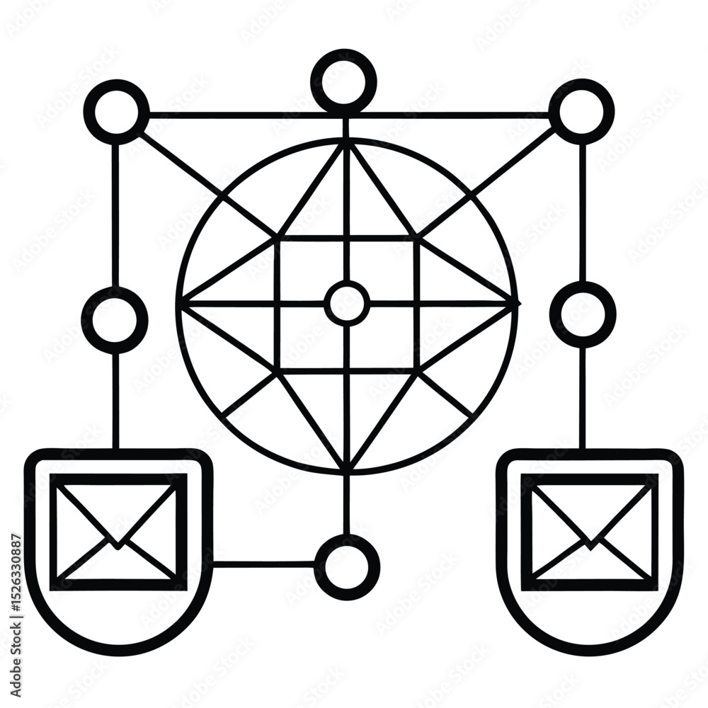 Aufkleber web development process mail envelope with email line art icon