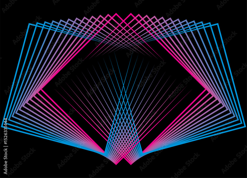 Aufkleber abstract rectangular geometric shapes flowing from thin colored lines on a black background. modern 