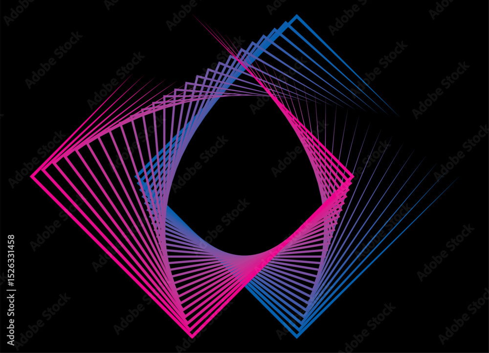 Poster abstract flowing rectangular geometric shapes from thin colored lines on black background. modern te