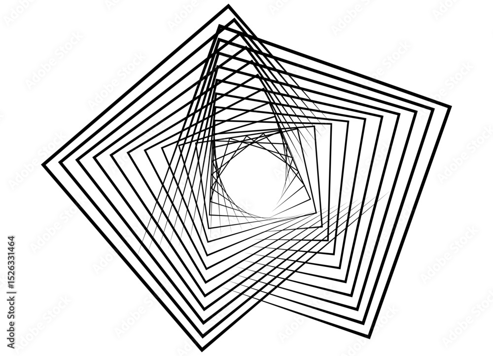 Poster abstract flowing rectangular shapes made of thin black lines on a white background. modern geometric