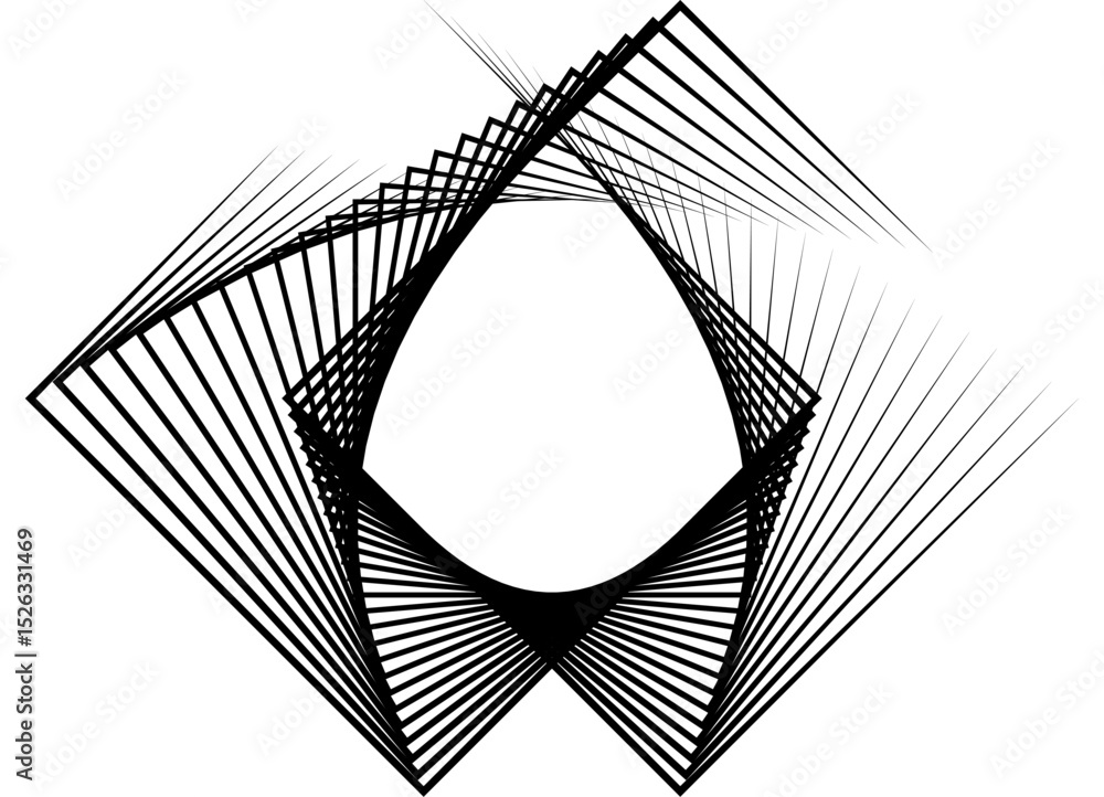 Poster abstract flowing geometric shapes from thin black lines on a white background. modern design element