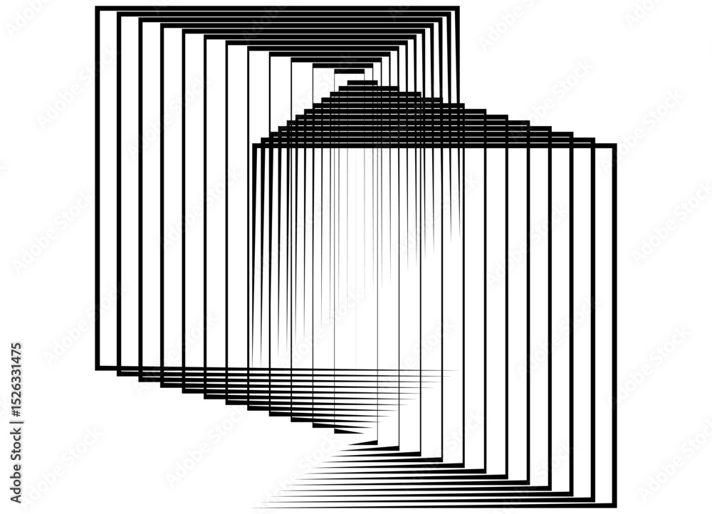Poster abstract flowing rectangular geometric shapes made of thin black lines on a white background. modern