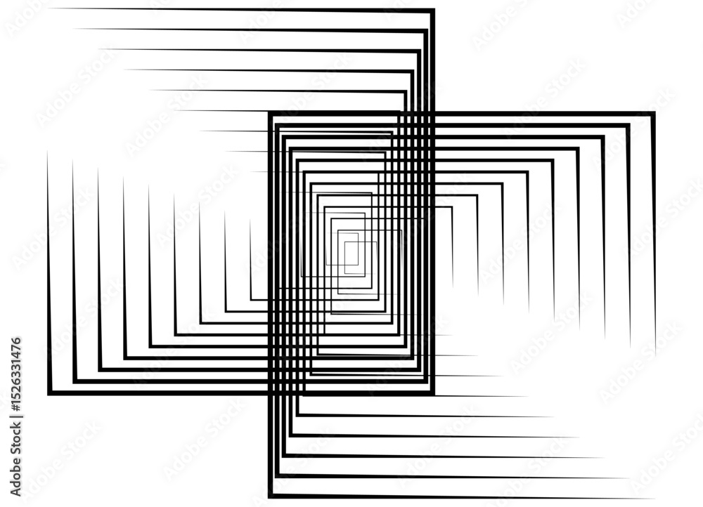 Poster strict vector pattern. abstract rectangular swirled shapes, made of thin black lines on a white back
