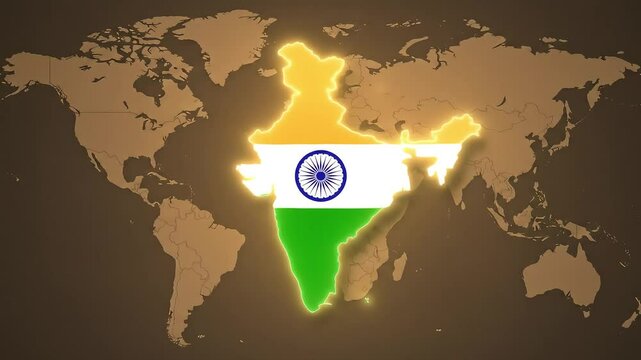 Glowing India Map with Overlayed Flag Animation