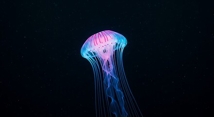 Glowing Pink and Blue Pixel Jellyfish in Dark Ocean