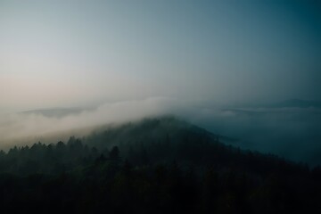 Misty Mountain Landscape Enveloped in Fog and Serenity