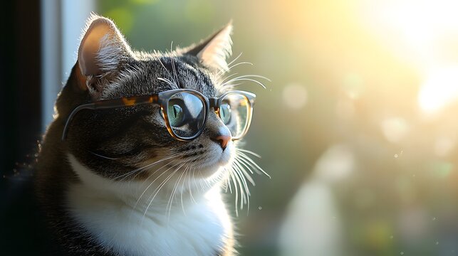 A charming cat wearing glasses with a quirky expression posing playfully for a fun portrait