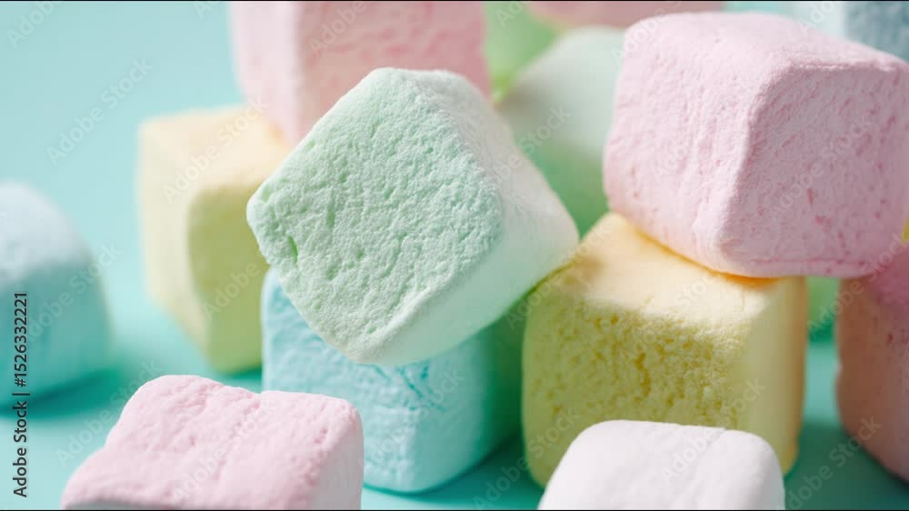 Poster soft and colorful marshmallows create a playful and appetizing scene.