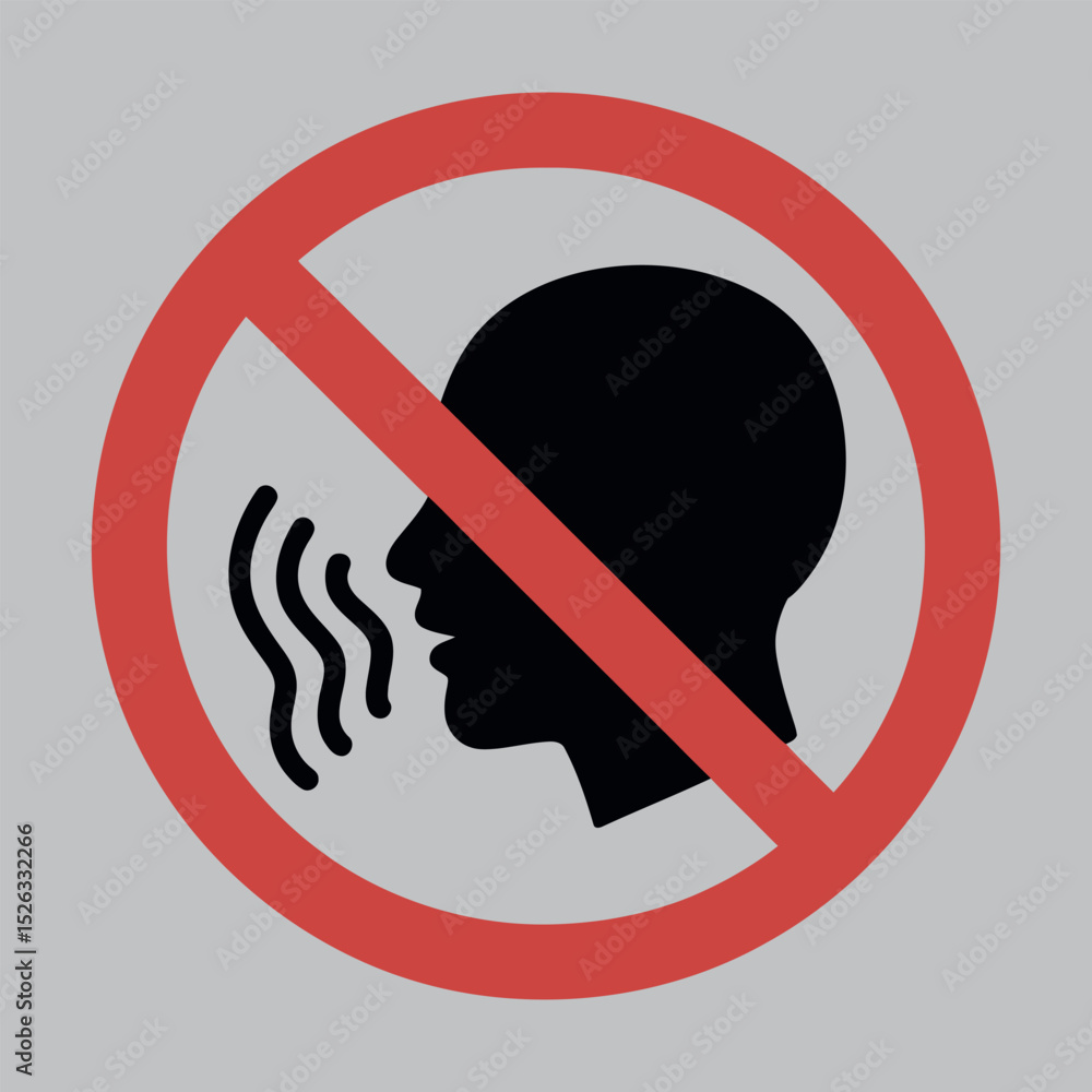 Poster no talking sign with head silhouette and red circle with line communication restriction and silence 