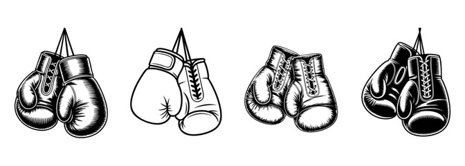 set of pairs hanging boxing gloves vector illustrations for combat sports equipment and fitness training design