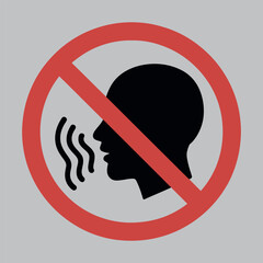 No Talking Sign with Head Silhouette and Red Circle with Line Communication Restriction and Silence Symbol for Quiet Areas