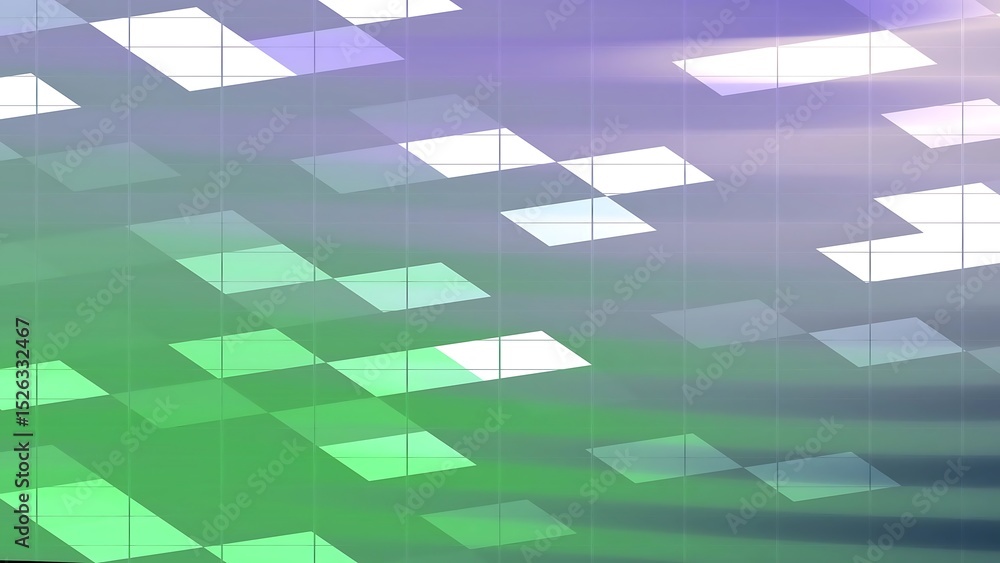 Poster abstract geometric background with a gradient of green and purple and a grid pattern overlaying whit