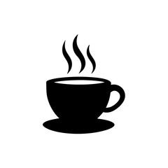 A black coffee cup with steam rising from it on a white background on white background , no background