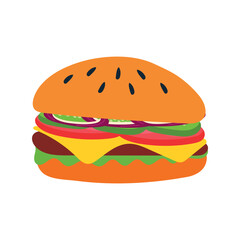 Cheeseburger or hamburger in flat style. Colored icon
