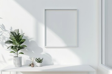 Blank Picture Frame Mockup on White Wall Artwork in Design Interior Modern Scandinavian Style