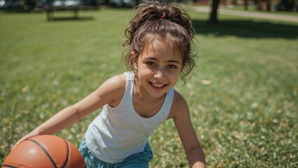 Girl Playing Basketball - Young girl playing basketball in the park
