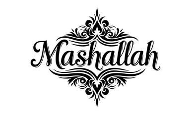 Mashallah Text with Decorative Flourishes | Islamic Expression of Awe and Appreciation for Greeting Cards, Social Media Graphics and Religious Celebrations