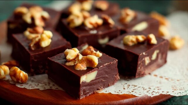 Delicious chocolate fudge topped with walnuts, perfect for satisfying your sweet tooth.