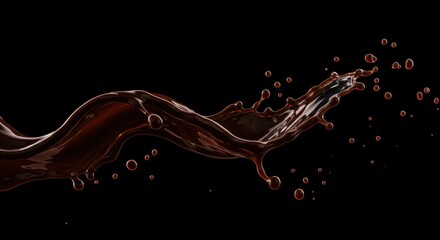Dynamic splash of rich chocolate liquid against a black background, illustrating fluid motion
