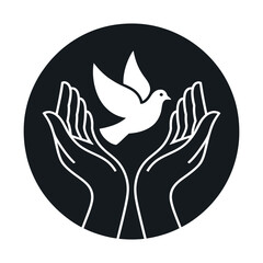 Hands Releasing a Dove into the Sky Symbolizing Peace Freedom Hope and New Beginnings in a Minimalist Black and White Design