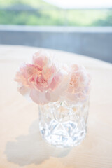 グラスに生けたカーネーション