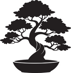 bonsai tree silhouette, black and white silhouette, vector and illustration