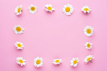 Obraz premium Daisies frame pink background floral design