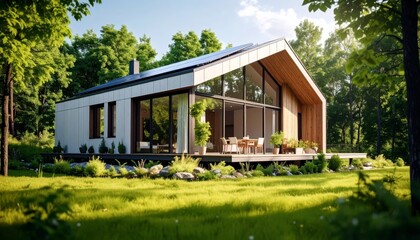 ecological house in a green environment, eco-friendly housing, concept of living
