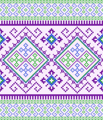  Geometric pixel art pattern. Abstract pixel art geometric pattern design for fabric, carpet, tile, clothing, embroidery, needlepoint and background. Vector pixel art seamless motif Native American.  