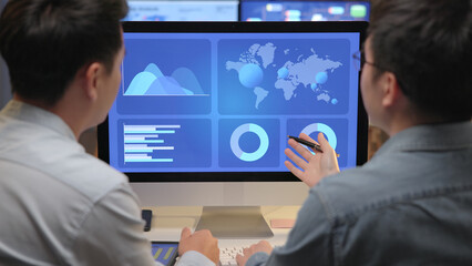 Asia people expert man tech talent team working on project predict sales insight SEO graph chart AI...