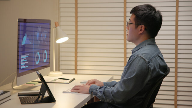 Asia people expert man tech talent team working on project predict sales insight SEO graph chart AI plan visual big data science report center BI smart tools screen. Office worker asian analyst job. - Powered by Adobe