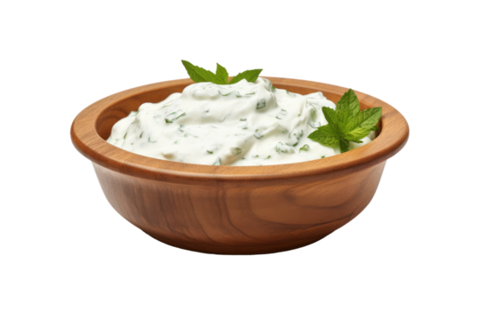 Whipped Cream in a Wooden Bowl. White or PNG Transparent Background.