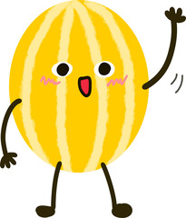 Cheerful Korean Melon Cartoon Character Waving Hand