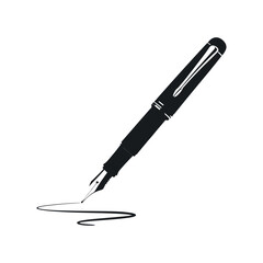 Elegant Fountain Pen with Ink Line Classic Writing Instrument for Calligraphy Lettering and Creative Projects Isolated on White Background Monochrome Style