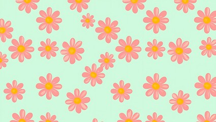 Pink flowers on a mint green background a floral pattern