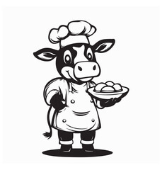 Cute Cow Chef Serving Food Illustration Image Vector isolated on white background