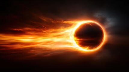 Naklejka premium A stunning visual representation of a solar eclipse depicted with fiery effects, showcasing the dynamic energy and beauty of celestial events in a captivating manner.