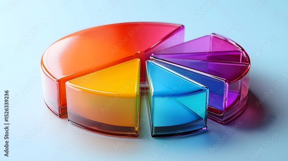 Poster colorful transparent pie chart representing data visualization