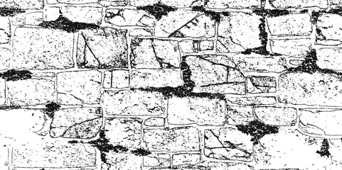 brick wall with visible texture and strong contrast in black and white tones and grunge aesthetic with a decorative pattern.