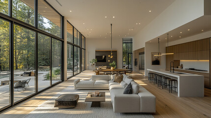 Obraz premium modern minimalist home interior design with large windows and natural light