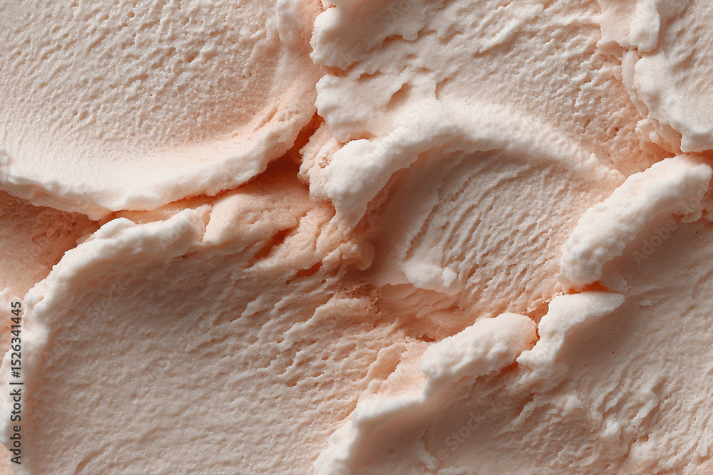 Poster Macro shot of a scoop of peach-colored frozen dessert, showcasing its creamy texture and delicate hue. Perfect for a refreshing treat.