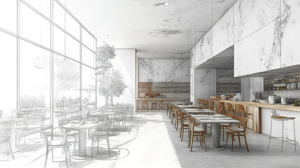 modern interior dining space featuring elegant marble design and minimalist furniture