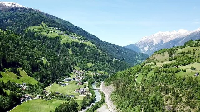 A drone shot of the Tyrolean mountains
