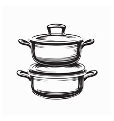 Steel cooking pots stacked neatly image vector isolated on white background.