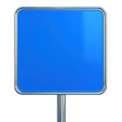 Isolated blue sign on a metal pole with white background